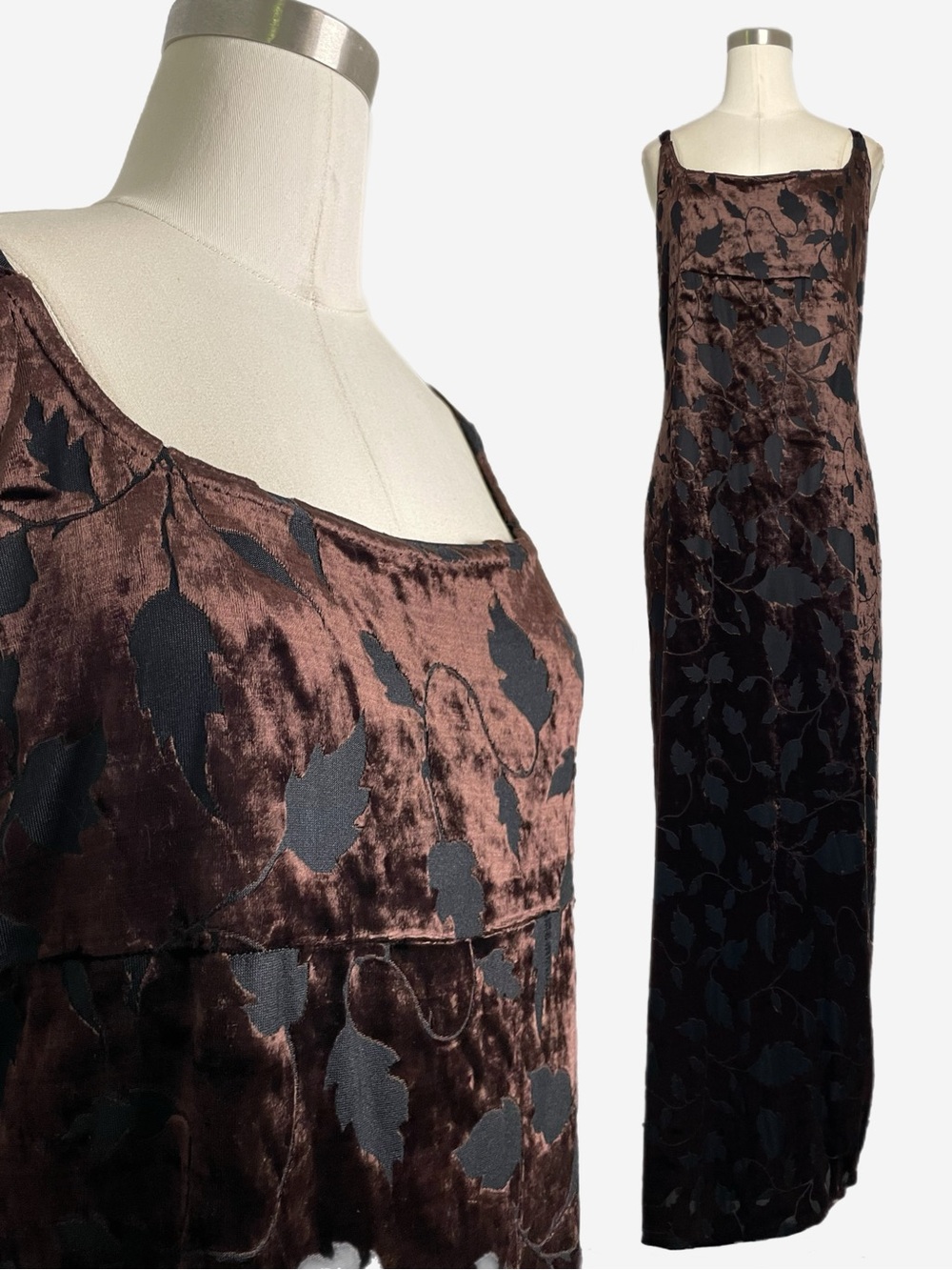 Vintage 90s Ceduxion Brown floral burnout velvet slip maxi dress whimsigoth M/L